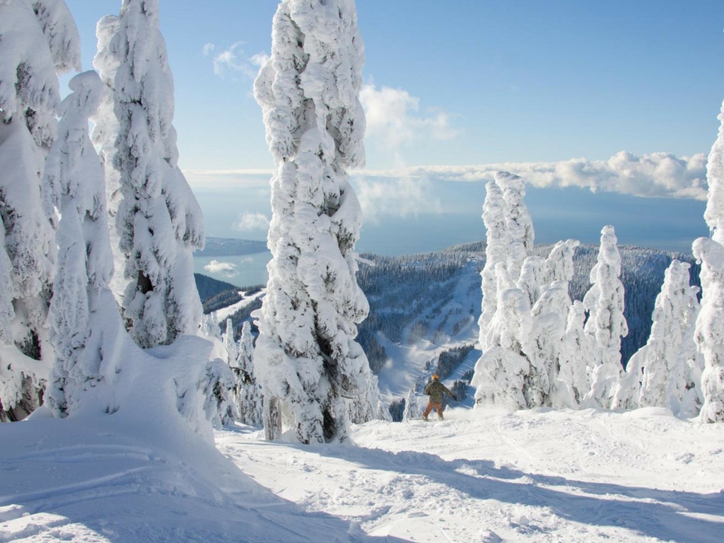 snowboarder on Cypress Mountain