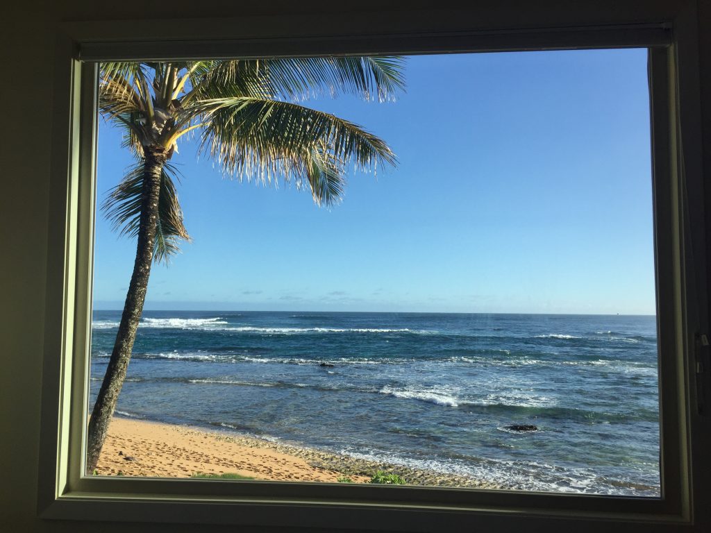 ocean view from the bedroom at the Hanalei Colony Resort