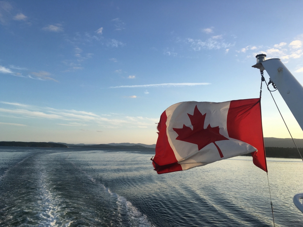 Canadian flag on ferry from our Vancouver Island road trip 