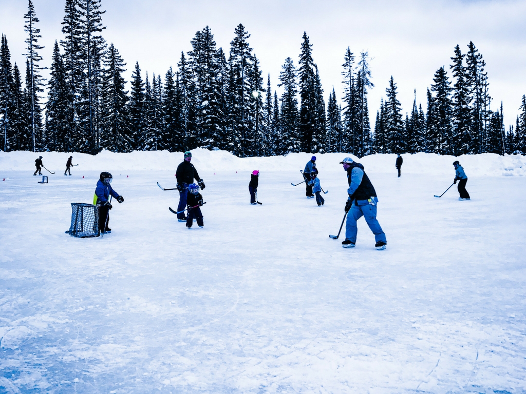 Skating on outdoor rink on a Big White family ski trip