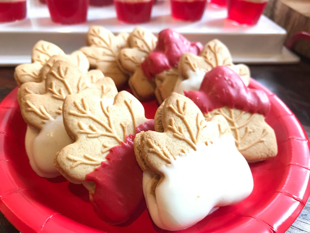 Chocolate dipped maple leaf cookies for Campsite Friendly Canada Day Food 