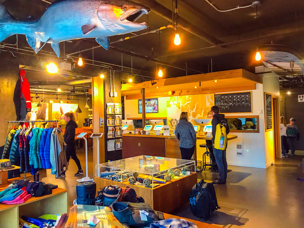 Inside Ocean Outfitters getting ready for the Tofino Whale Watching Hot Springs Tour 