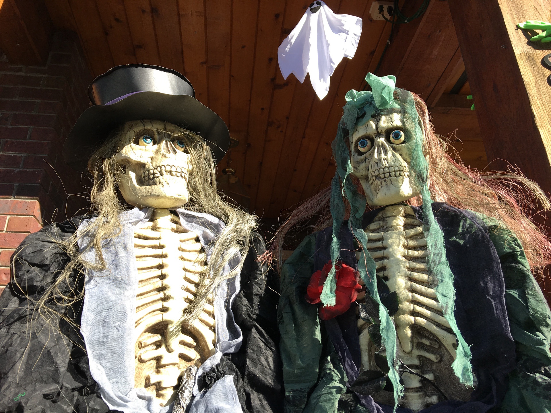 skeleton bride and groom at haunted house langley