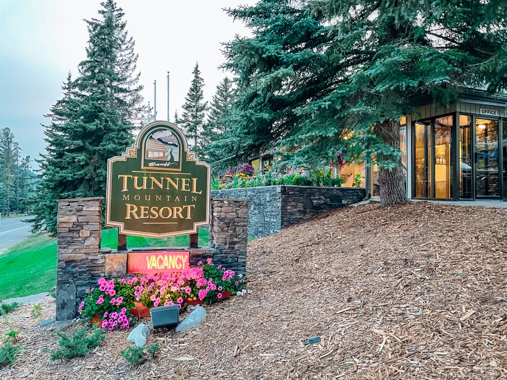 outside view of the sign at the front of tunnel mountain resort