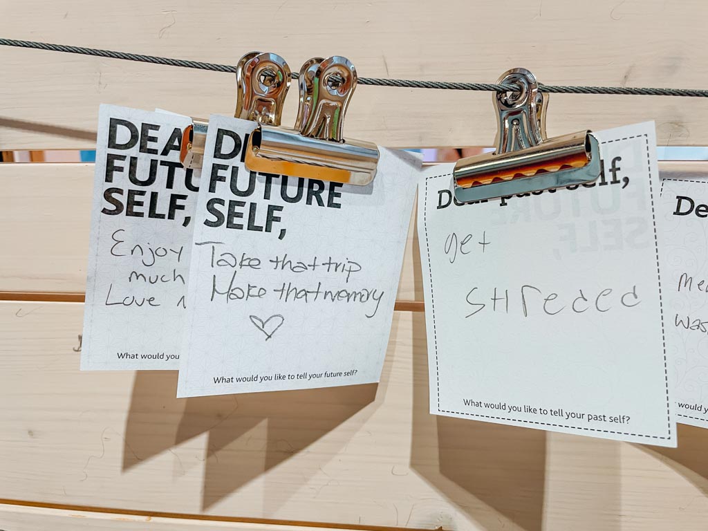 dear future self notes hanging on a clip
