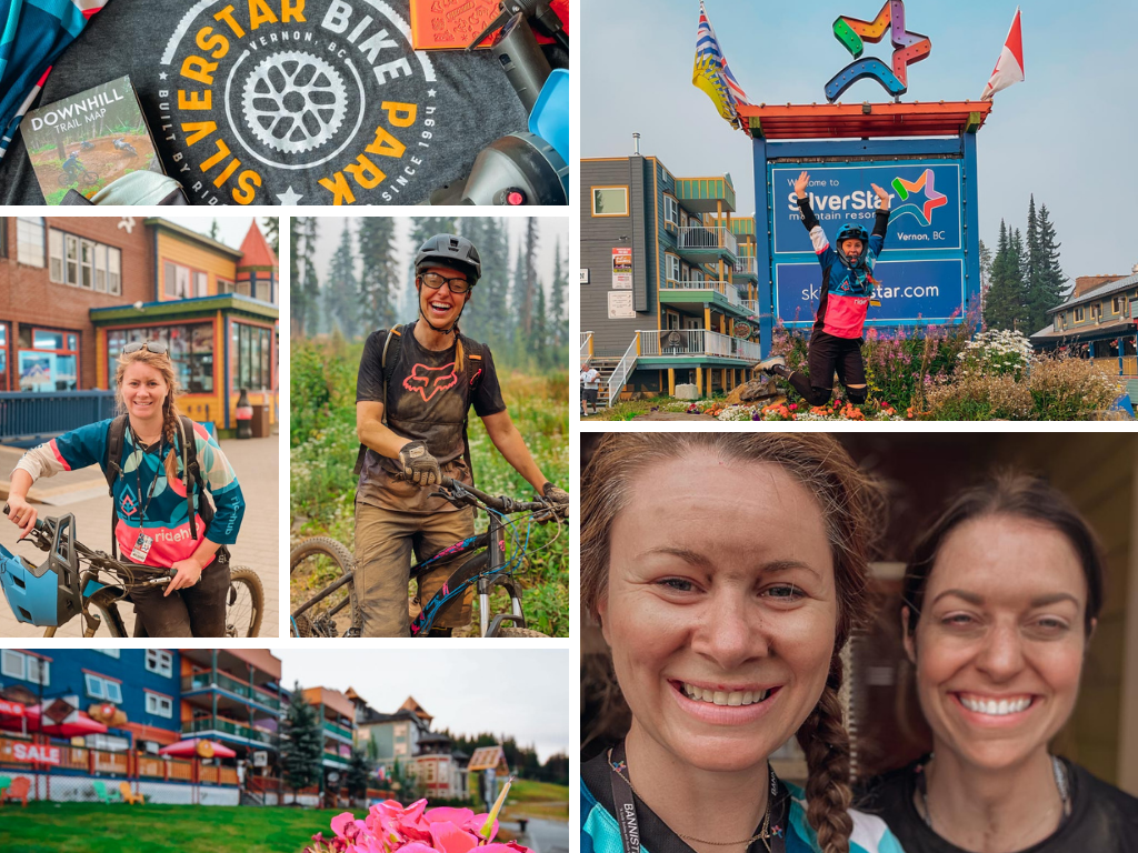 collage of photos of women at a mountain biking camp